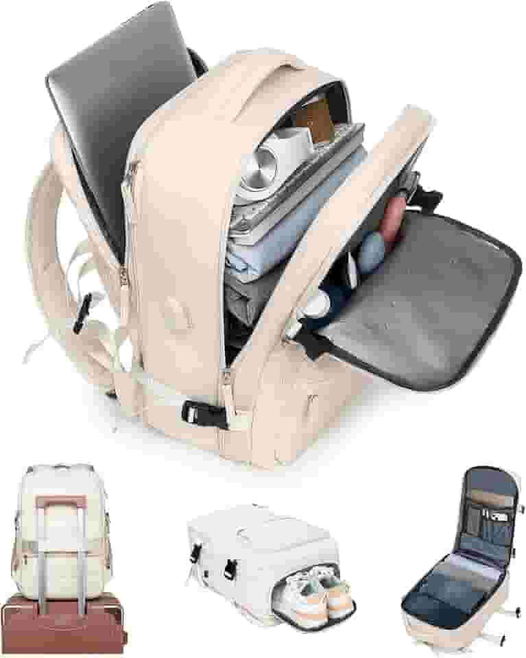 Mochila de Viagem Feminina Expansível 30-40L, Antifurto com Porta USB, Compartimento para Laptop 17.3", Aprovado como Bagagem de Mão, Leve 0.88kg, para Homens e Mulheres, Trabalho e Passeio
