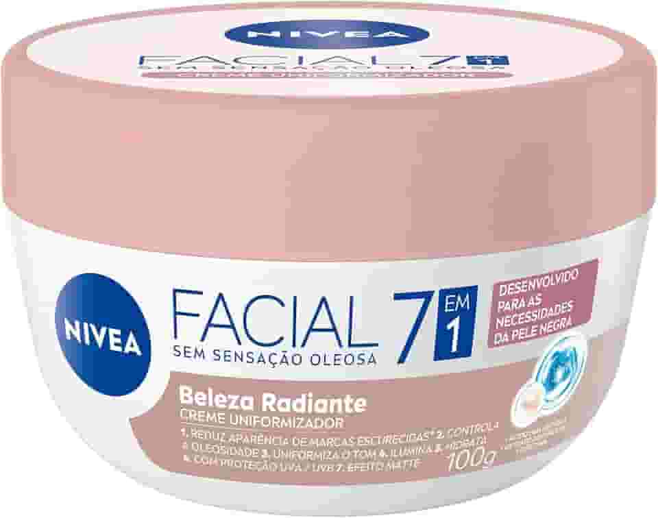 NIVEA Hidratante Facial Beleza Radiante 7 em 1 100g - 7 benefícios em 1 potinho: reduz marcas escurecidas, controla oleosidade, uniformiza, ilumina, hidrata, proteção UVA/UVB e efeito matte