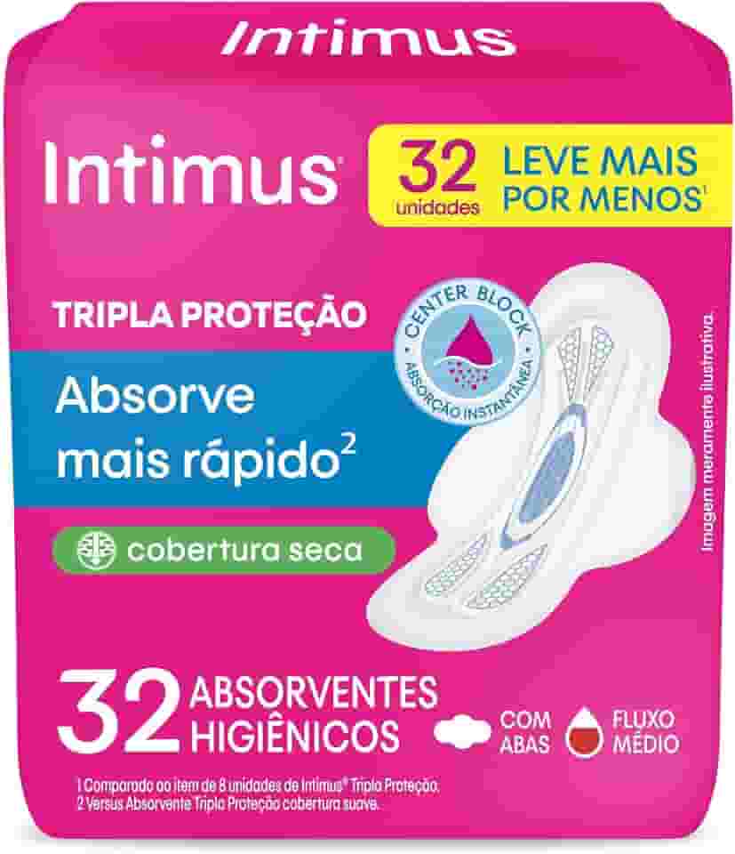 Intimus Absorvente Externo, Tripla Proteção Seca com Abas, 32 unidades