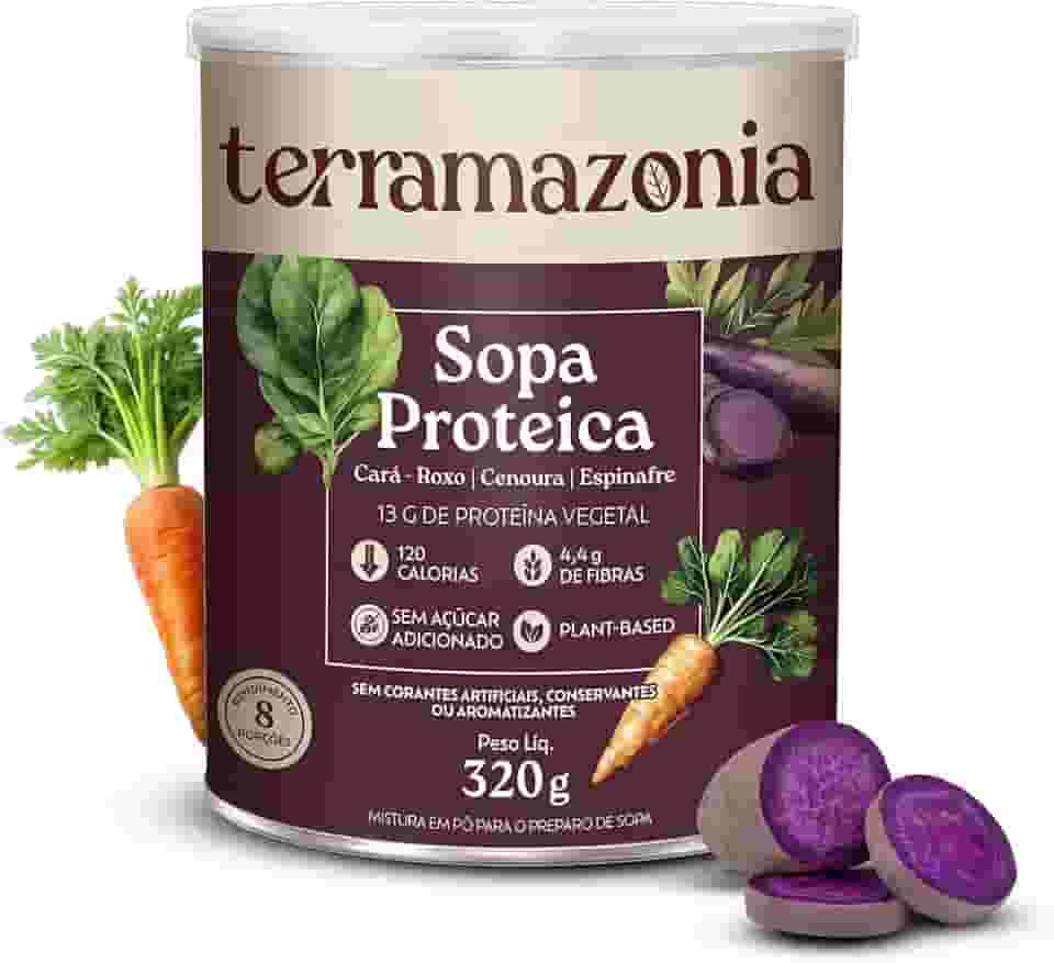 TERRAMAZONIA Sopa Proteica em Pó Instantânea - Cará Roxo, Cenoura e Espinafre - Ingredientes Naturais - Fonte de Fibras e Proteínas - Baixa em Calorias - Prática e Saborosa - 320g