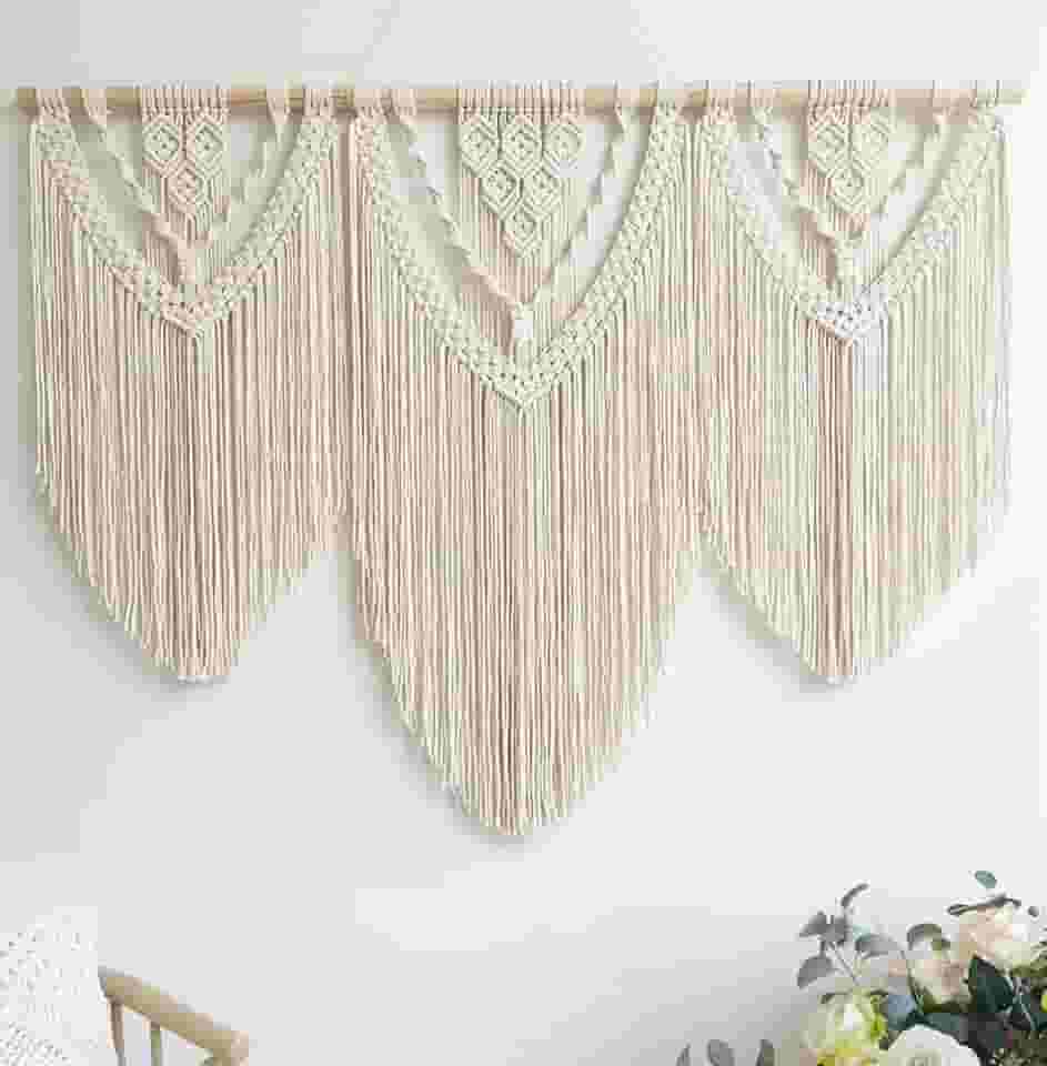 Decoração de parede de macramê grande - decoração de parede boho - arte de parede grande - decoração de parede sala de estar - tapeçaria de macramê decoração boho para quarto (bege-C)
