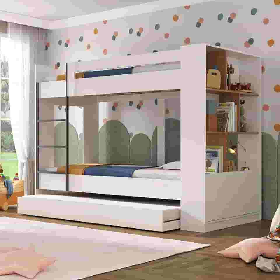 Treliche Infantil/juvenil com Estante 2 Portas 6 Nichos Oliver Branco/Nogal