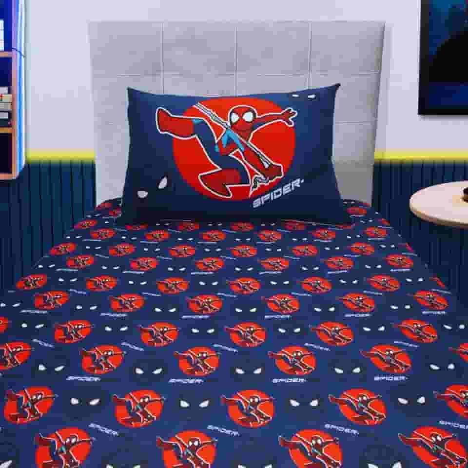 Jogo de Cama Solteiro Infantil Spidey E Seus Amigos – Homem Aranha Antialergico Lençol c/Elástico 2 peças – Malha 70% Algodão 30% Poliéster Original Disney Premium
