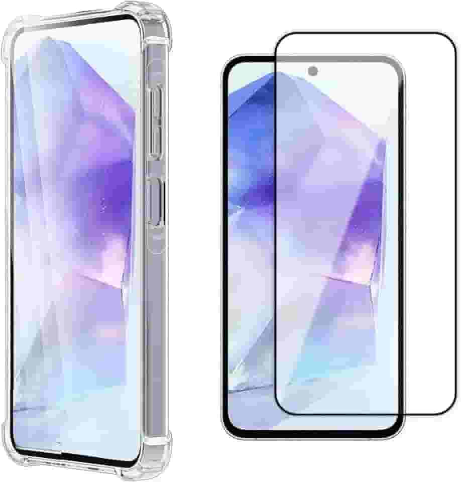 Kit Capa Capinha Para Samsung Galaxy A55 Case Air Anti Impacto Transparente + Pel�cula De Vidro Temperado 3d Full Cover (Transparente + Vidro 3d)