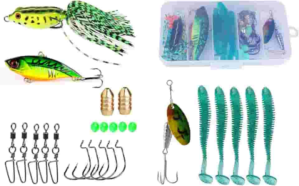Kit de Isca Artificial Sougayilang Pesca Misturado com Ganchos e Acessórios de Iscas Suaves para Pesca de Águas Doce e Salgada Truta Salmão