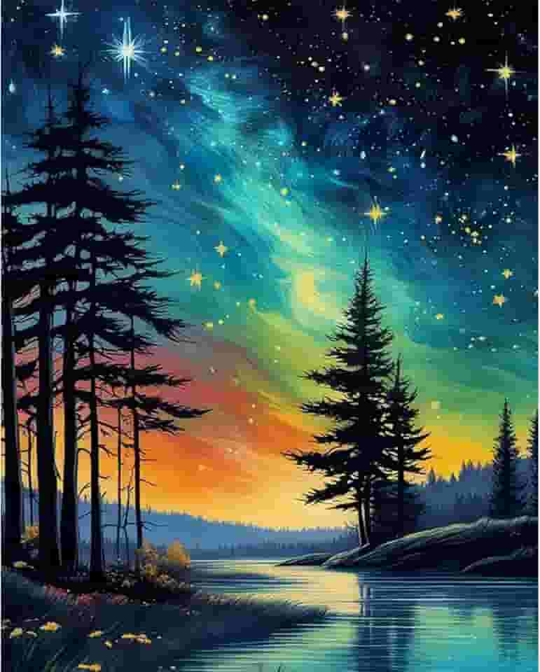 xackcme Pintura de céu estrelado por números para adultos - Pintura noturna estrelada por número em tela sem moldura, pintura a óleo de paisagem abstrata faça você mesmo para presente decoração de