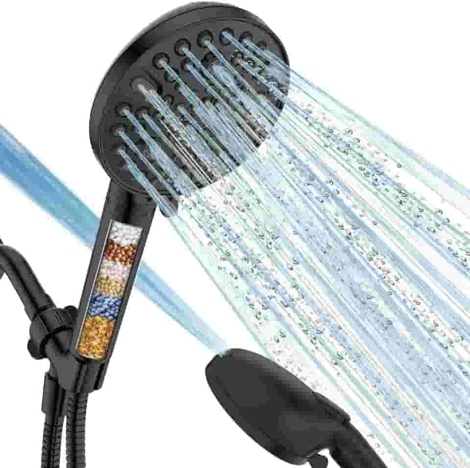 MakeFit Ducha portátil com filtro preto fosco - 10 modos de pulverização de alta pressão cabeça de chuveiro filtrada com mangueira, suporte e filtros de chuveiro de água dura para remover cloro e metais pesados
