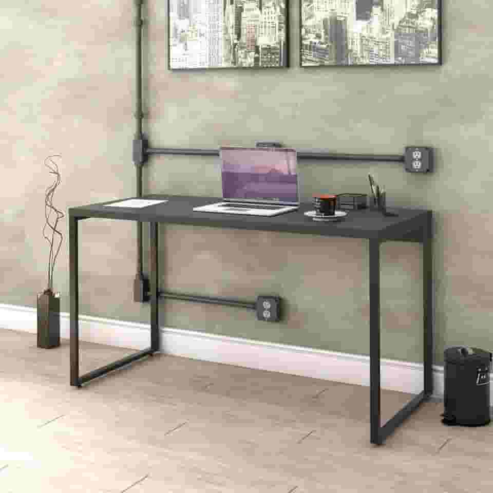 Mesa Escrivaninha Industrial 135cm Trevalla Kuadra ME135-E10 Preto Onix