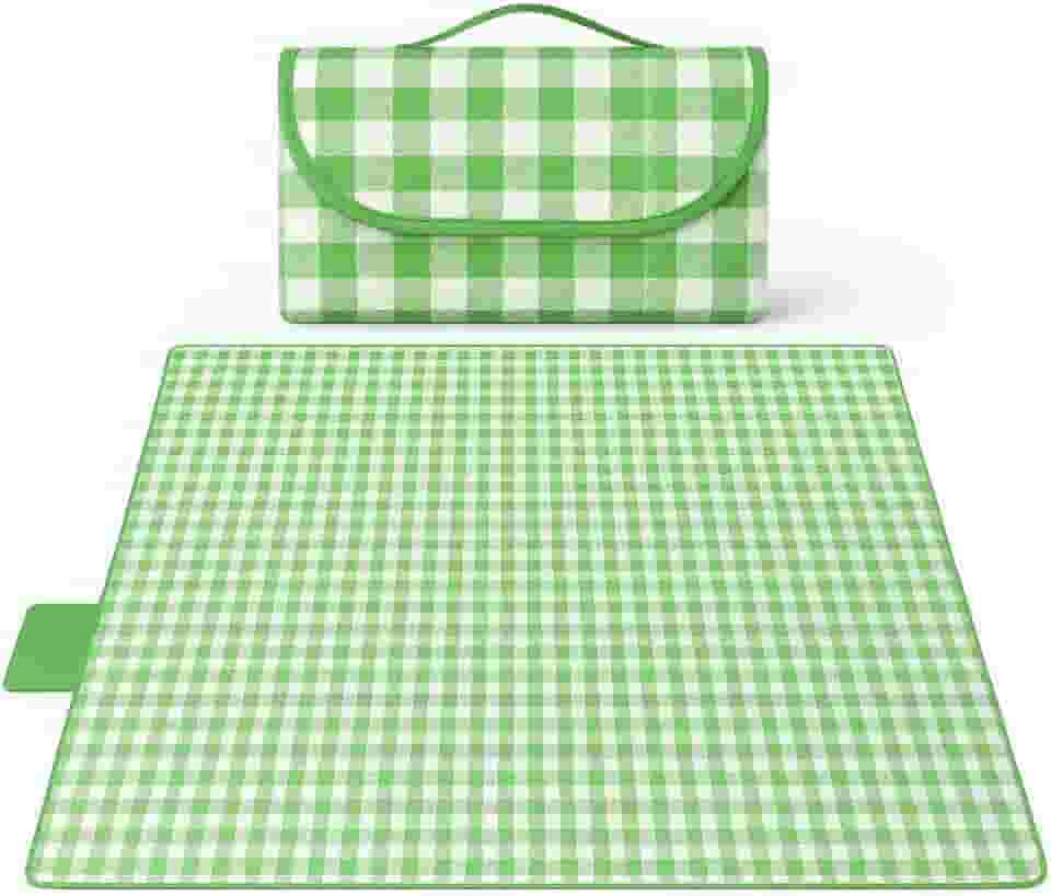 Tapete Piquenique Impermeável Dobrável 200x200cm Grande com Alça Toalha Ideal para Picnic Parque Praias Passeios ao Ar Livre a Prova de Água Fácil de Carregar (Verde)