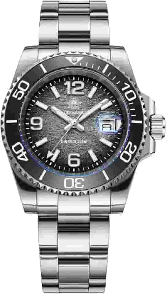 Relógios de mergulho masculinos de 41 mm, movimento de quartzo, mostrador de data, 200 m, à prova d'água, BGW9, analógico, luminoso, vermelho/cinza/azul, dégradé militar híbrido