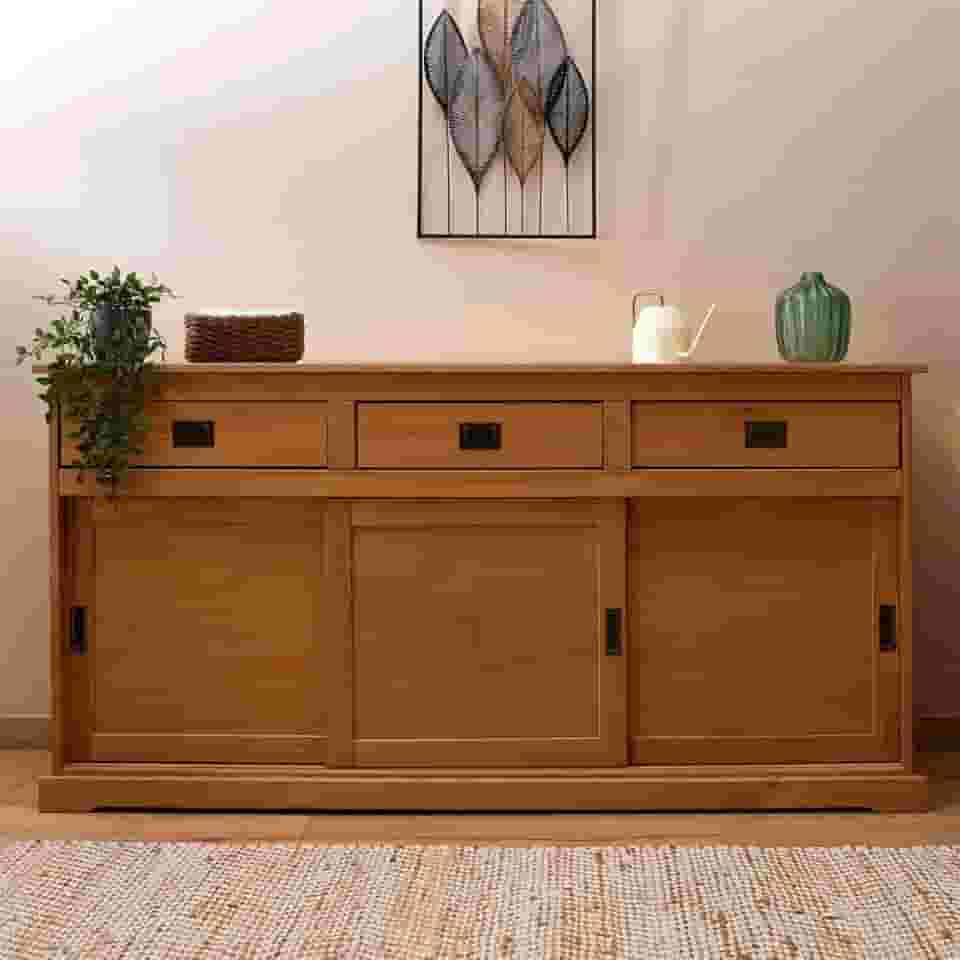 IDIMEX Balcão Aparador Madeira Rustico 3 Portas Correr e 3 Gavetas Balcão Buffet 160 cm Savona