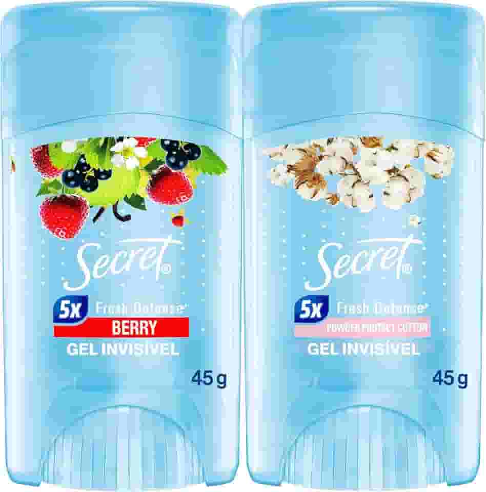 KIT Desodorante Antitranspirante Secret Gel Frutas Vermelhas + Secret Gel Proteção de algodão 45g
