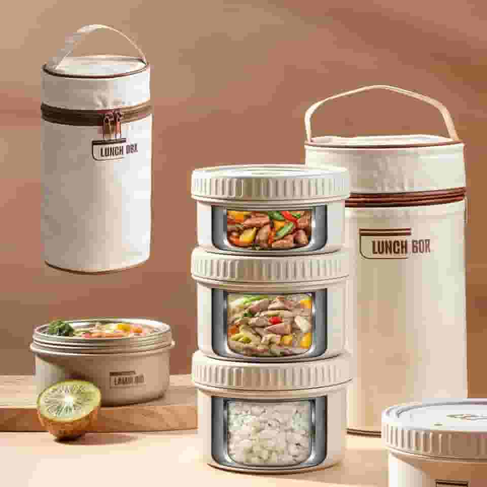 Marmita Térmica com 3 Potes Inox à Prova de Vazamento Bolsa Isotérmica Prática para Almoço no Trabalho Faculdade Academia Passeio