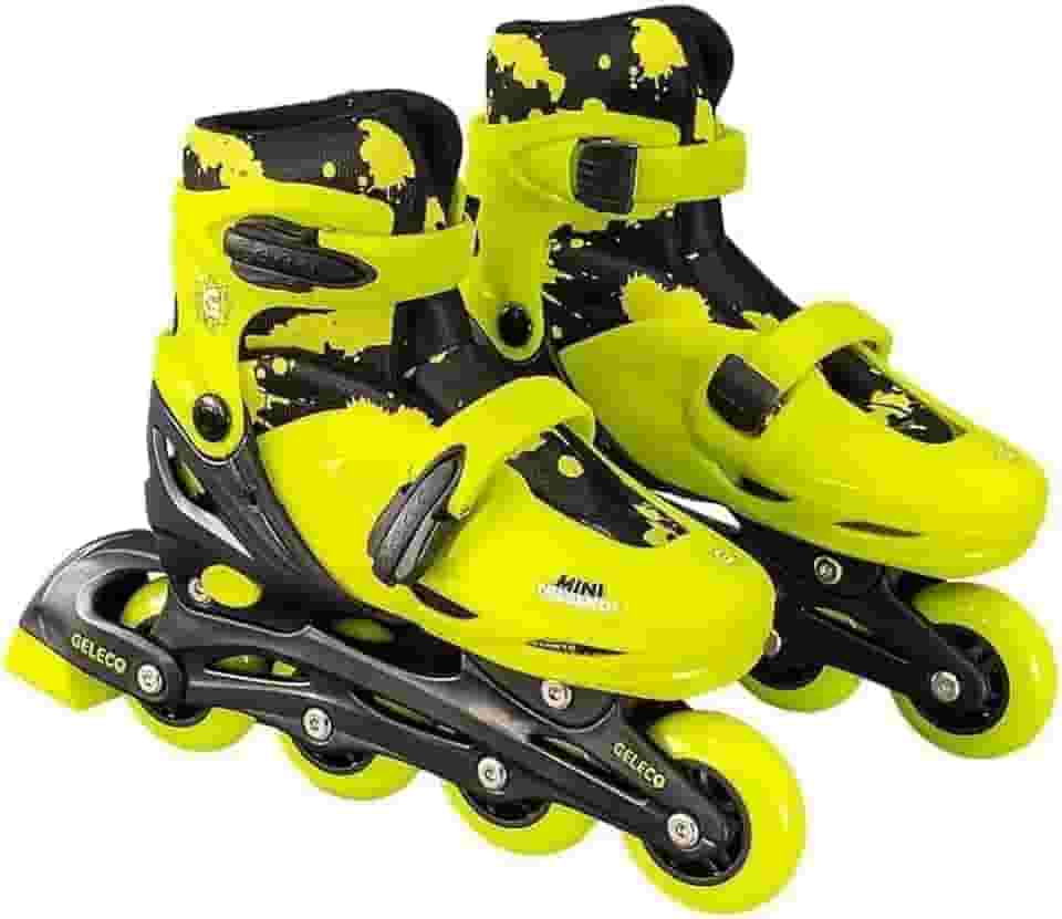 Kit Patins Infantil 4 Rodas Iluminadas com Capacete e Proteções Completas Tamanho 35-38 Amarelo Certificado INMETRO para Crianças Iniciantes e Intermediários