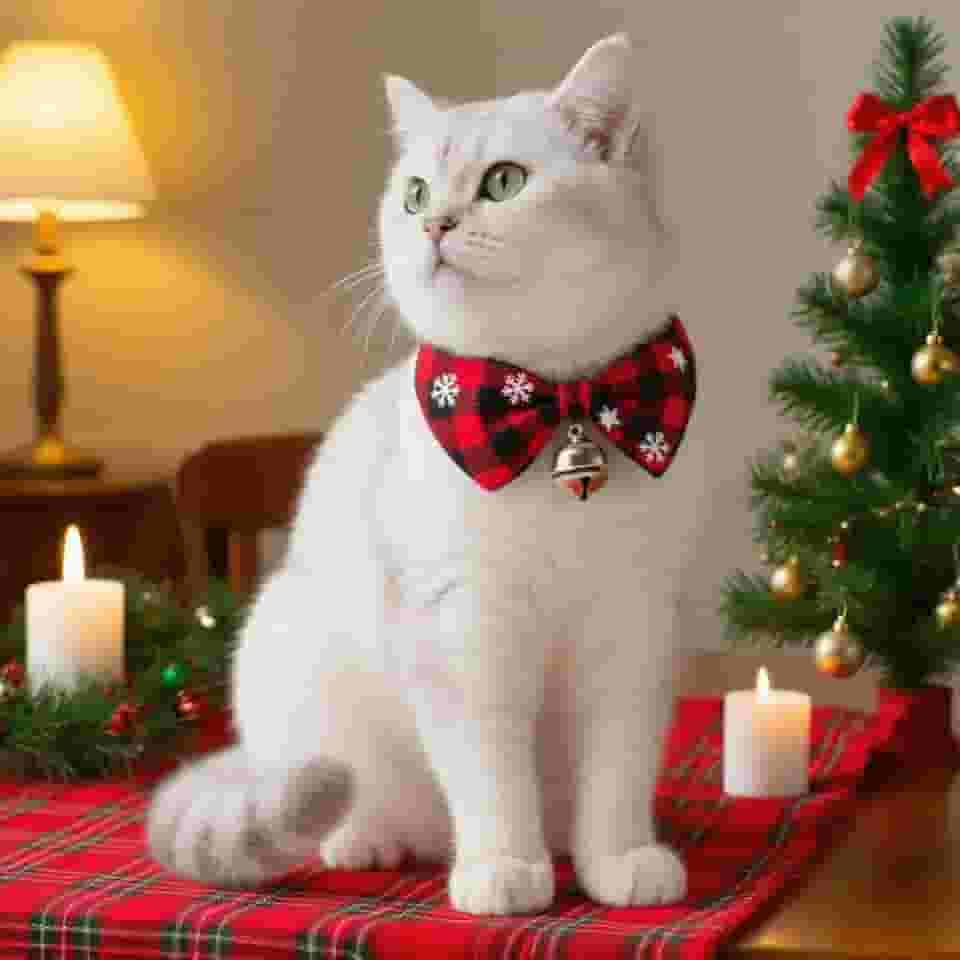 Colar de gato de Natal Breakaway - Xadrez vermelho preto com sino e laço removível | Ajustável 18,8 cm - 31,8 cm