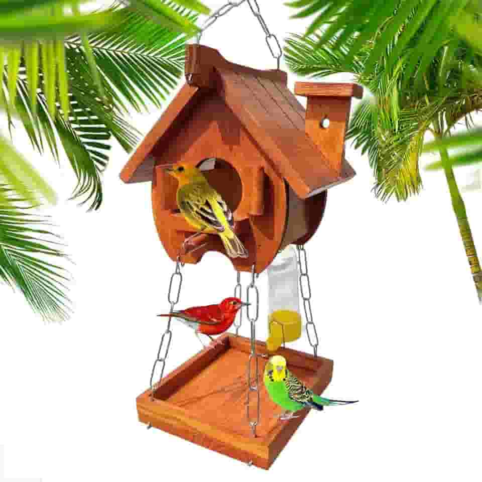 Comedouro E Bebedouro Casinha De Passarinho Madeira Tratada