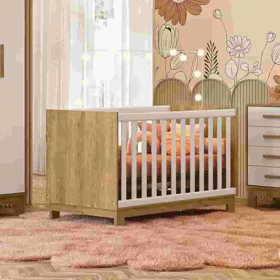 Berço Mini Cama Qencanto Slim 4315 Qmovi Freijó Branco Acetinado