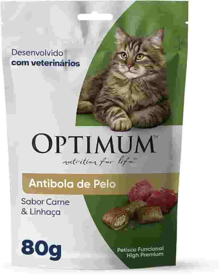 Petisco Optimum Anti Bola de Pelo para Gatos Adultos Sabor Carne e Linhaça 80g