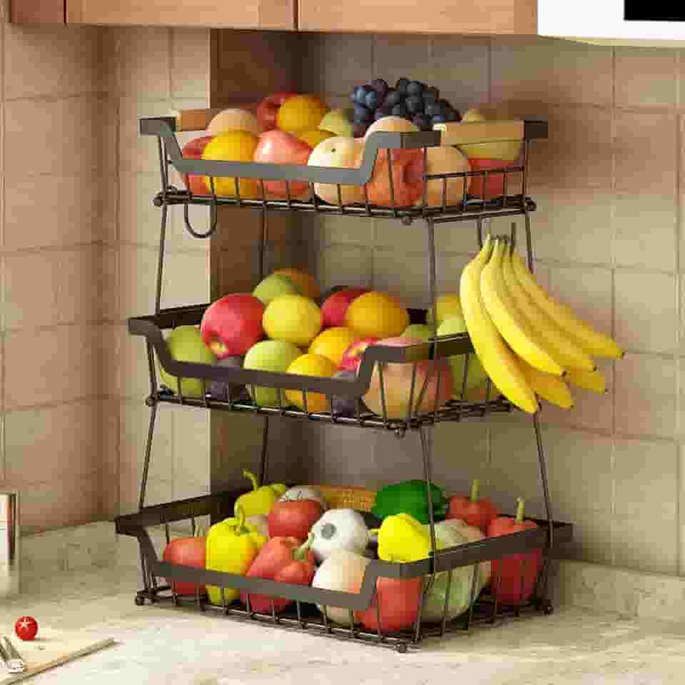 Fruteira De Mesa Organizador De Frutas, Cesto de Frutas de Metal de 3 Níveis, Cesta de Armazenamento de Frutas de 3 Níveis com Alça, Fruteira de Cozinha para Armazenar Verduras e Frutas
