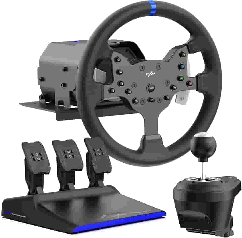 PXN V99 Force Feedback Steering Wheel, 270-900 Degree, with 3 - Pedals and Shifter Bundle for PC, PS4, Xbox One, Xbox Series X/S