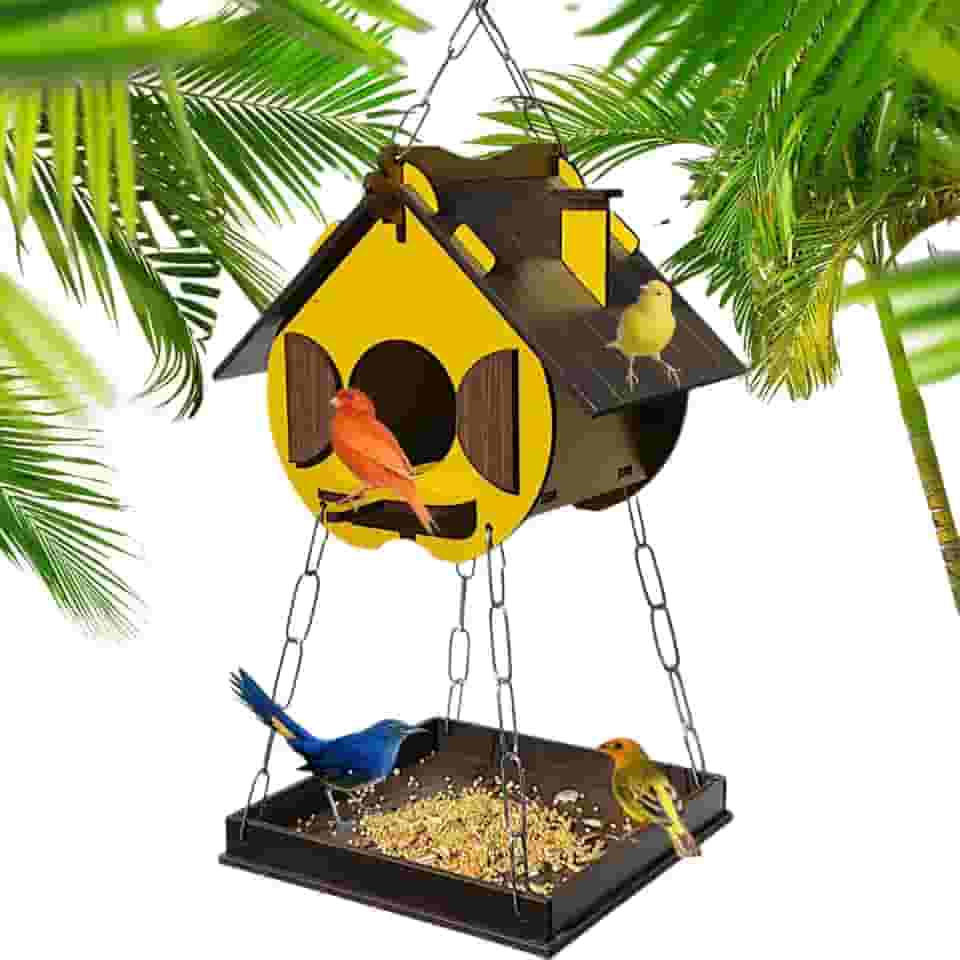 Comedouro Tratador Pássaros Livres Casinha De Passarinho Mdf (Amarelo)