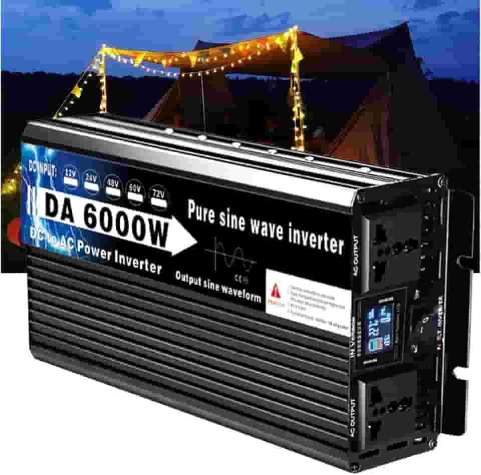 Inversor de potência de onda senoidal pura, 6000W DC 12V-72V para CA 110V/220V Inversor de energia do conversor com 2 pontos de venda para eletrodomésticos, acampamento de trailer