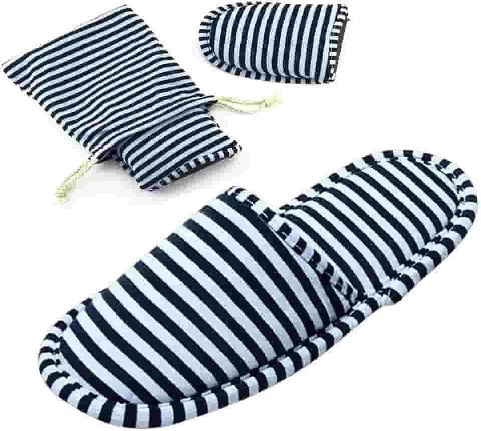 Pantufas de viagem não descartáveis de algodão portátil para spa, hotéis, chinelos para uso interno, Dark Blue, 5-7 Women/3-5.5 Men