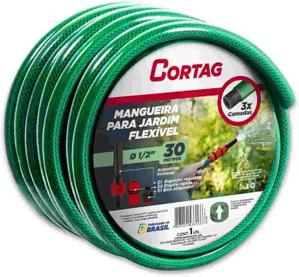Mangueira De Jardim 30m Flexível Com Esguicho Trançada Cortag Verde Resistente Profissional
