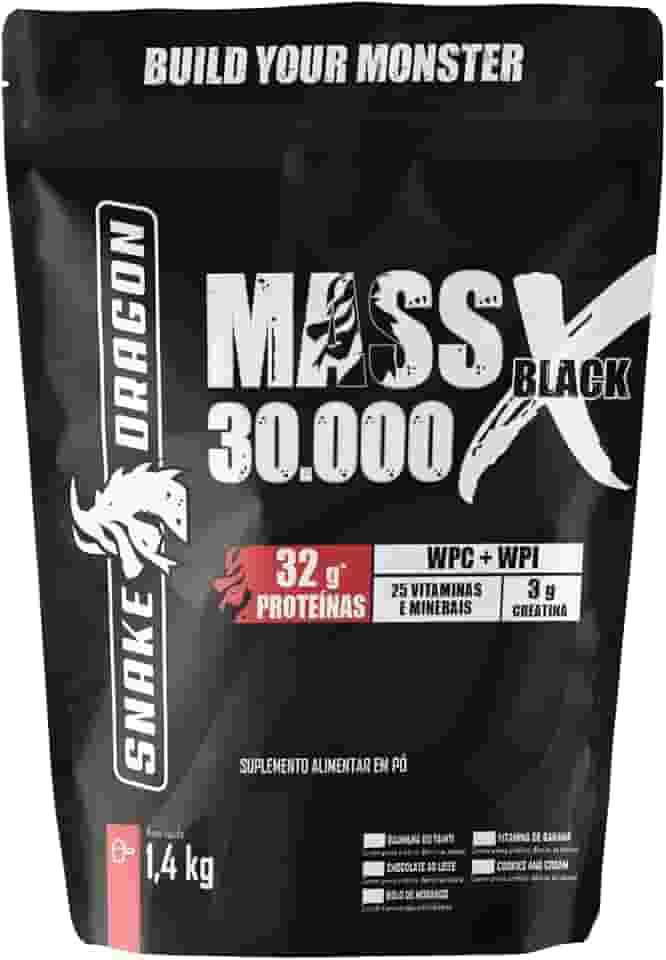 Snake Dragon Hipercalórico Mass X Black 30.000 Refil 1,4Kg 724 Kcal + Whey Protein Isolado e Concentrado 25 Vitaminas e Minerais Proteínas (1,4Kg, Vitamina de Banana)