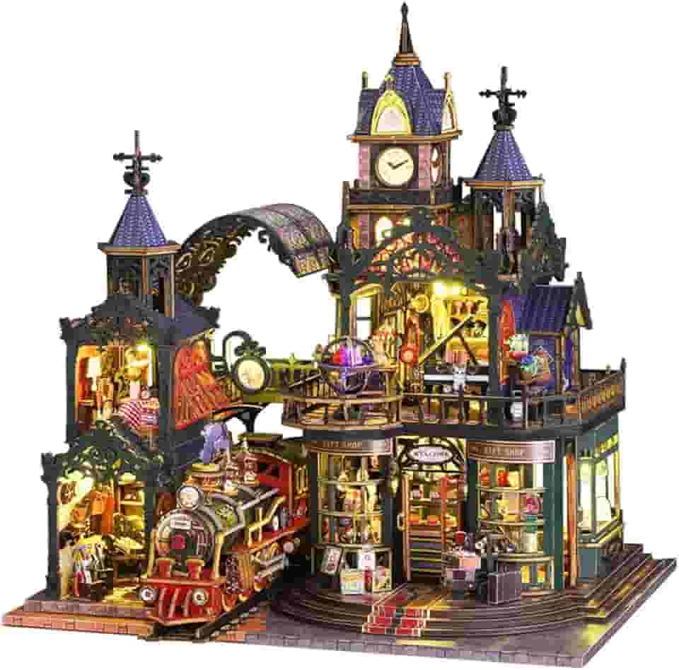 Maquete de Casa Miniatura para Montar 1:24 - Modelo Criativo de Cidade, Capa Protetora e Caixa de Música, Presente Ideal para Natal e Aniversário