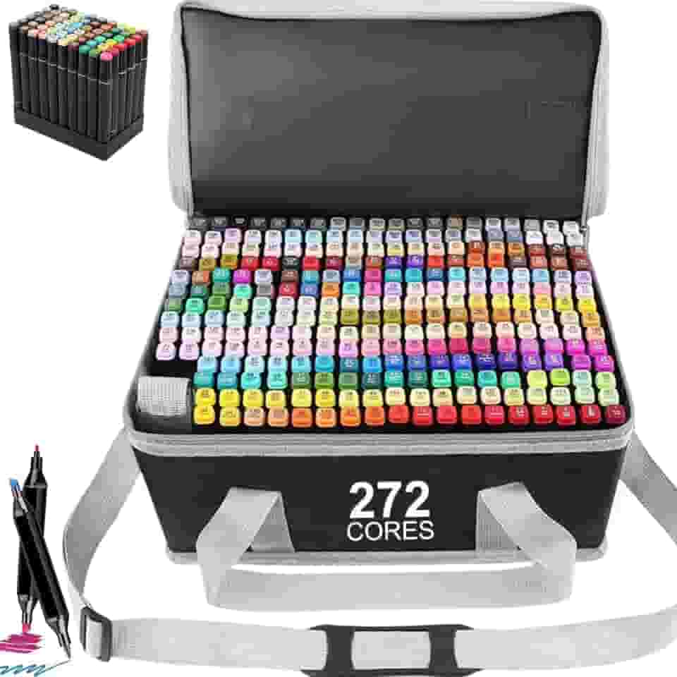 272 Cores Conjunto de Canetas Marcador Permanente Canetinhas para Colorir Touch com Ponta Dupla para Desenhos Profissional e Escolar Com bolsa de armazenamento de mochila e suporte para caneta