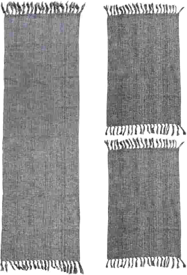 Jogo de Tapetes para Cozinha 3 Peças Decolab Básico | Kit com 1 Passadeira e 2 Tapetes para Cozinha | Design Liso em Algodão Premium | Tapetes Laváveis e Duráveis (Preto Mescla, 3 Peças)