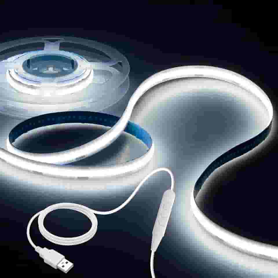 Aclorol Fita de luz LED 1M 5V COB branca 6000K regulável alimentado por USB TV retroiluminação LED 9,5 m 320 Leds fita de LED flexível ultra brilhante para impressora 3D cozinha sob armário decoração