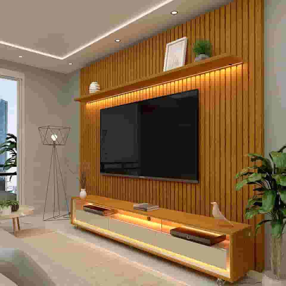 Rack com Painel Ripado para Tv até 85 Polegadas Led 3 Gavetas com Rodízios 230cm Gelius Naturale Naturale