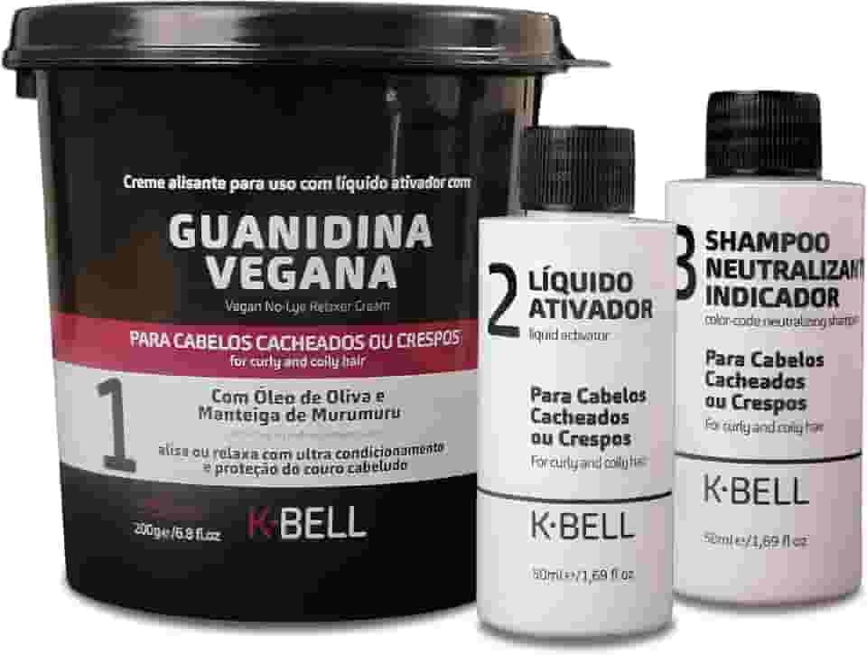 Kit Alisante K-Bell Guanidina Vegano - Alinhamento Capilar Seguro Sem Soda - Nutrição e Resistência com Ação Prolongada - 2x200g