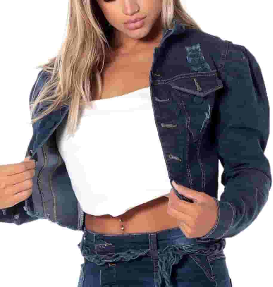 Jaqueta Jeans Feminina com Lycra Manga Princesa Bufante