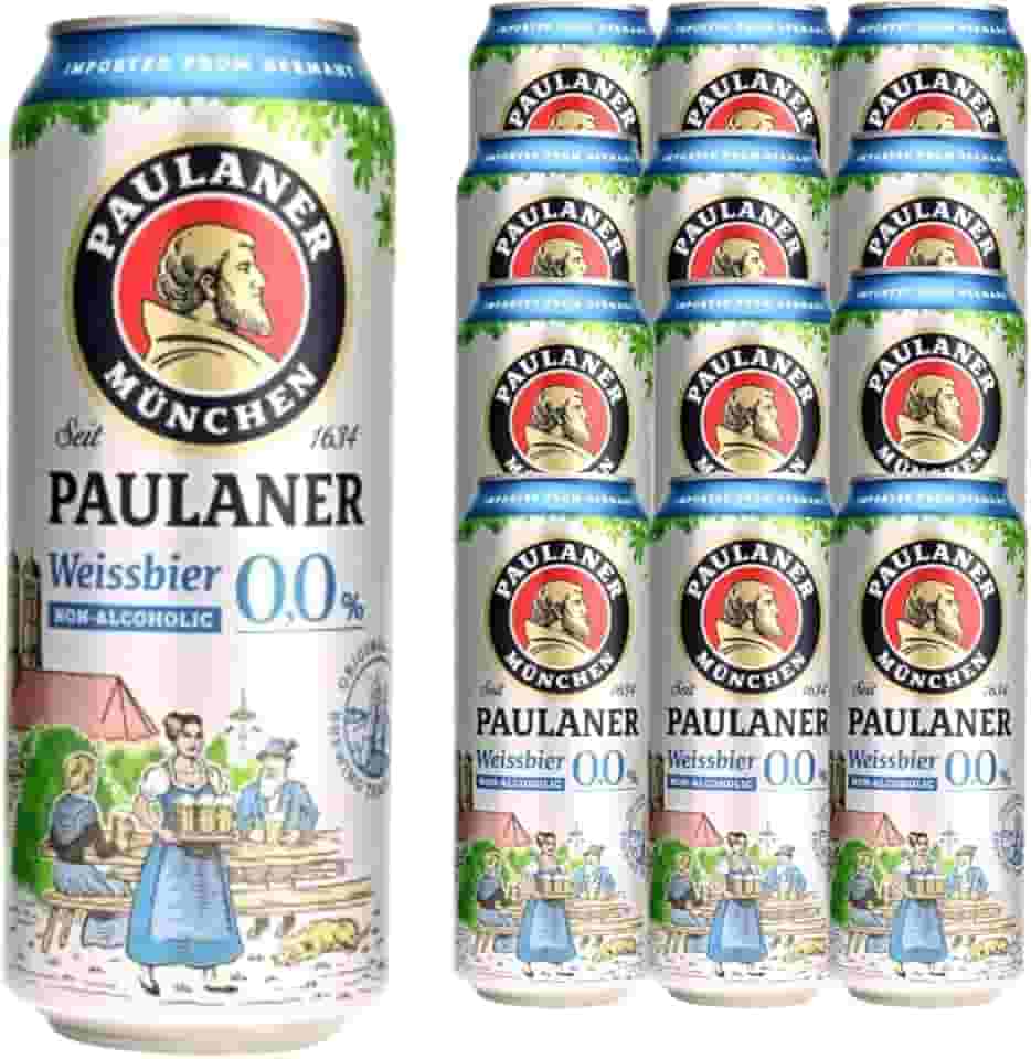 Paulaner Weissbier, Cerveja Alemã Zero Álcool, Kit com 12 Latas de 500ml