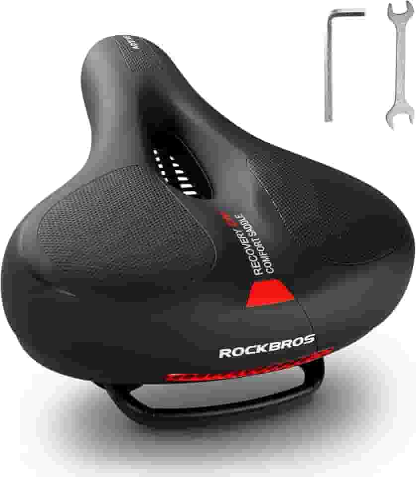 ROCKBROS Assento de bicicleta confortável sela de bicicleta Acessórios para bicicleta para homens e mulheres Almofada de assento de bicicleta larga macia dupla absorção de choque com faixa reflexiva