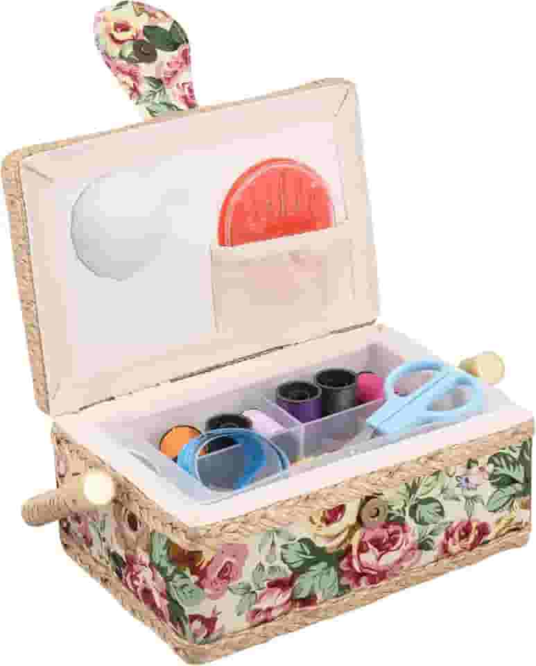 Caixa de costura, cesta de costura de grande capacidade, caixa de armazenamento portátil, à prova de poeira, acessórios para economia de espaço, bandeja com alfinete, bolso para agulhas, fita