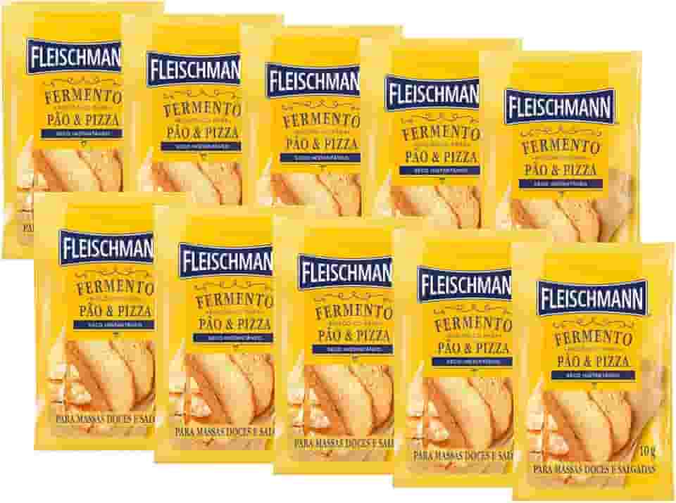 Kit 10 Fermento Biológico Pão e Pizza Seco Fleischmann 10g