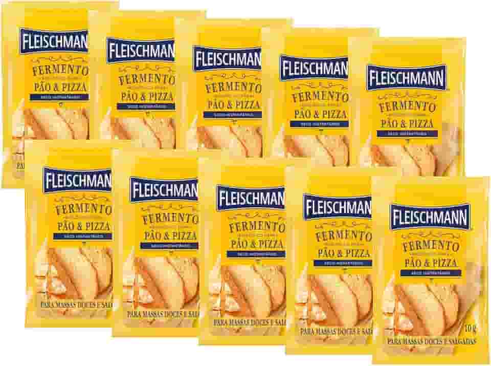 Kit 10 Fermento Biológico Pão e Pizza Seco Fleischmann 10g