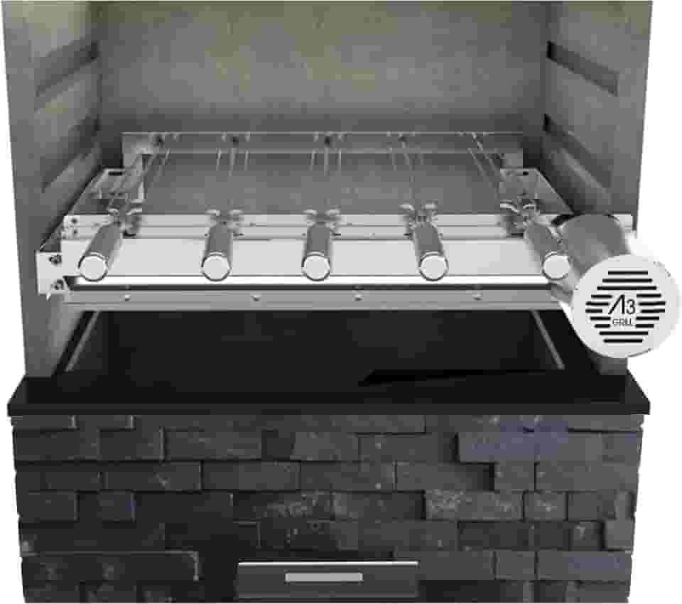 Churrasqueira Giratória Ajustável para 5 Espetos Inox (Inox Motor Direito)