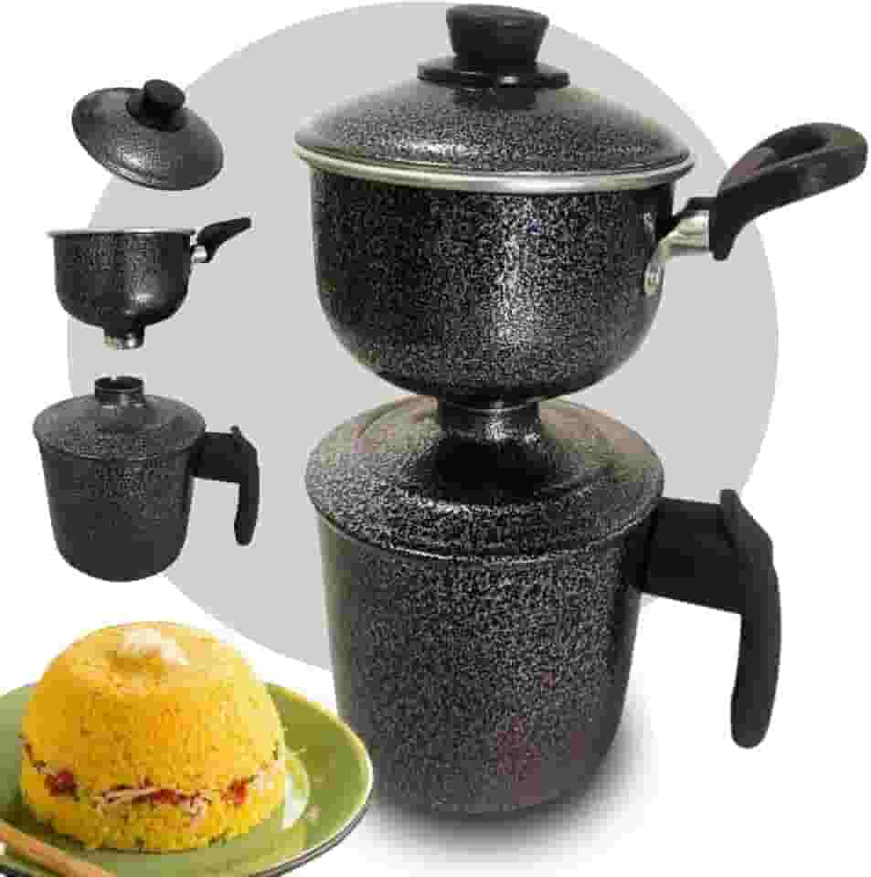 Cuscuzeira Individual Alumínio Polido ou Craqueado 1 ou 2 Medidas – Cuscuzeiro Tradicional para Cuscuz Nordestino (Craqueado, 1 Porção)