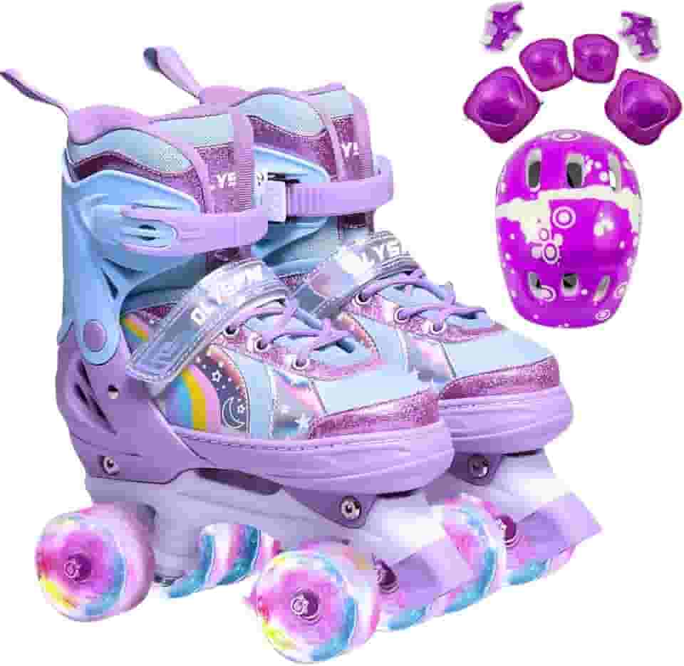 Patins Infantil 4 Rodas, Patins Quad, Patins Infantil Menina, Ajustável em 4 Tamanhos, com Bolsa e Kit Proteção, Ideal para meninas, meninos e iniciante