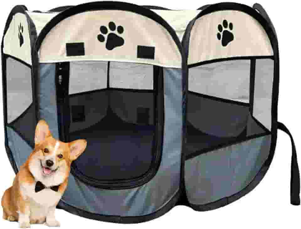 Cercadinho para Cachorros, Cercadinho Pet, Cercado Pet, Casinha para Cães e Gatos, Portátil e Dobrável, Tecido Impermeável Fácil de Montar e Transportar (Cinza)