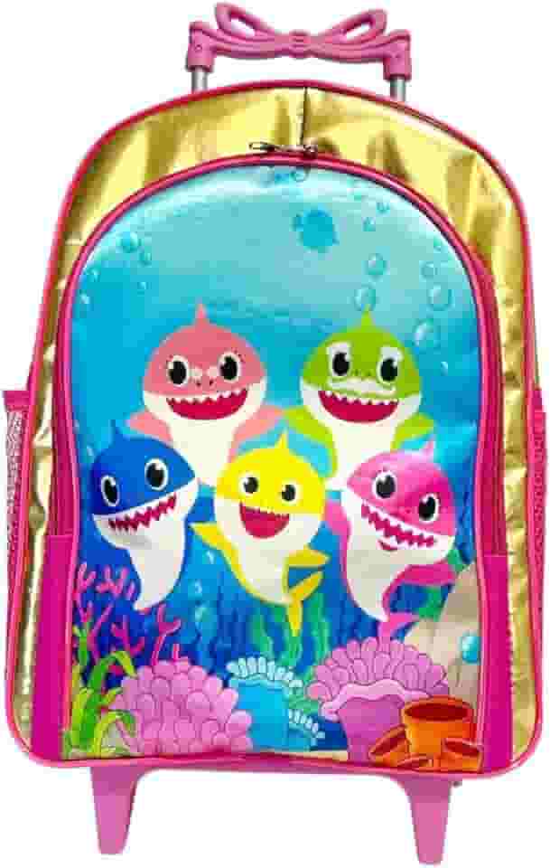 Mochila Rodinha Baby Shark Rosa Menina Duas Reparticoes