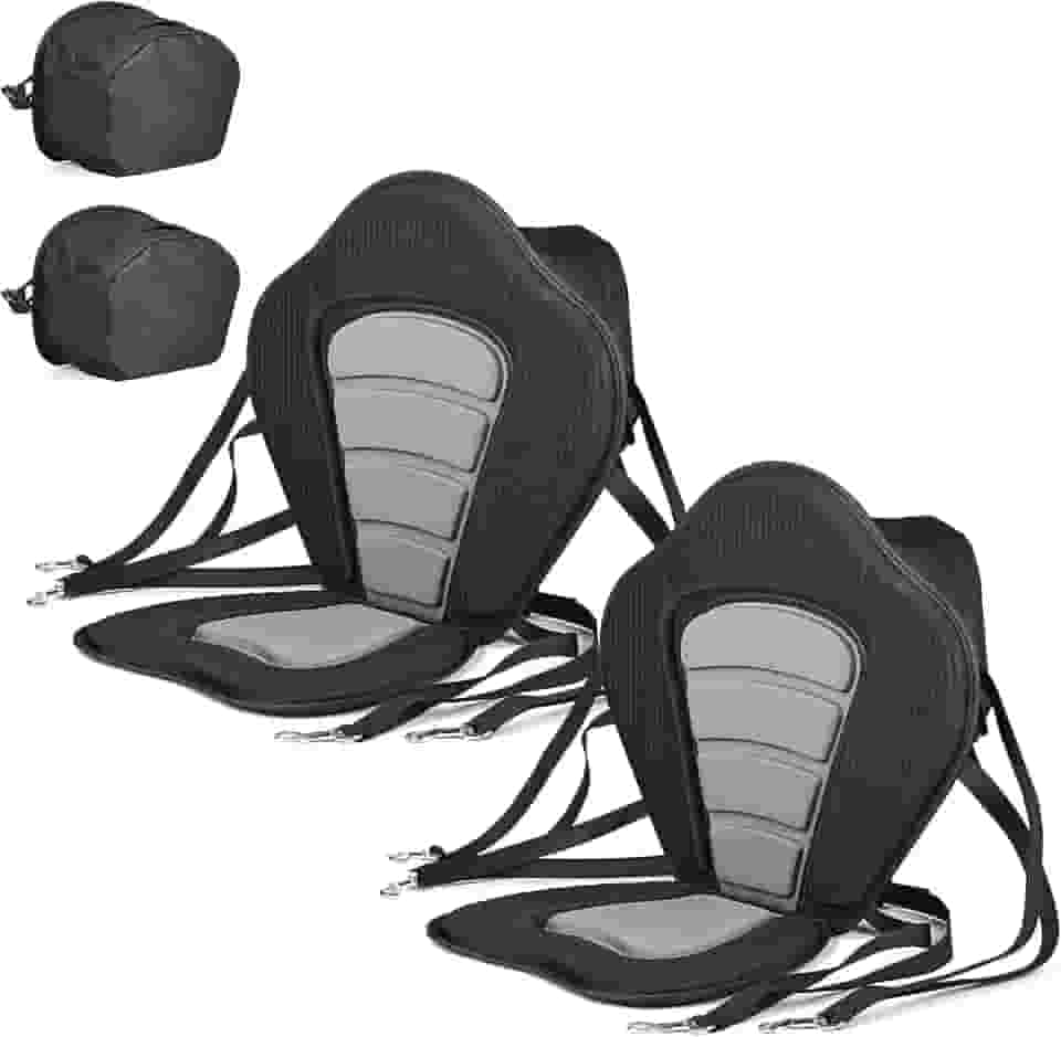 Solomone Cavalli Assento de caiaque acolchoado Deluxe com bolsa de armazenamento, almofadas ajustáveis para canoa, barco de pesca, prancha de caiaques sentados no topo, tamanho universal com suporte nas costas, pacote com 2