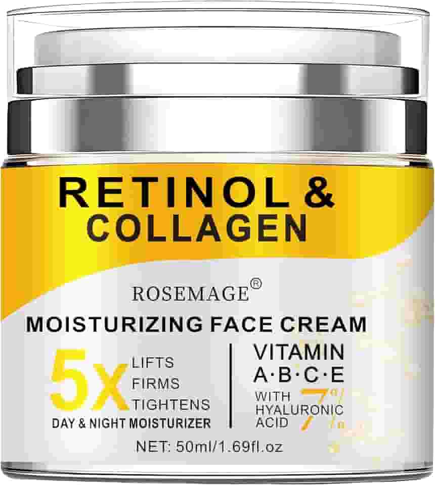 Creme de retinol para rosto com colágeno e ácido hialurônico - creme antienvelhecimento para mulheres e homens - hidratante facial diurno e noturno para apertar e firmar a pele - Creme hidratante para