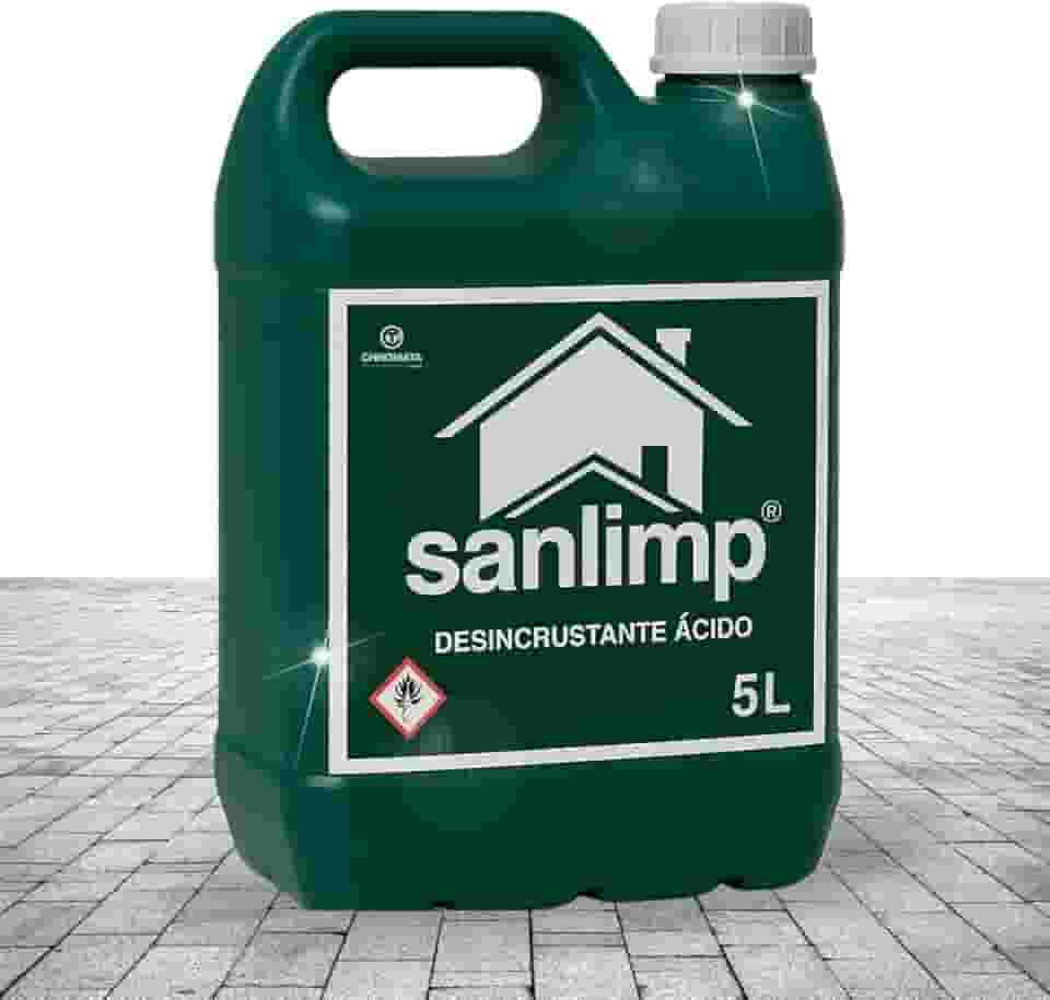Sanlimp Limpa Piso Concentrado 5L Limpeza Profunda de Pedras, Cerâmicas e Vasos Sanitários, Removedor de Cimento e Rejunte Pós-Obra