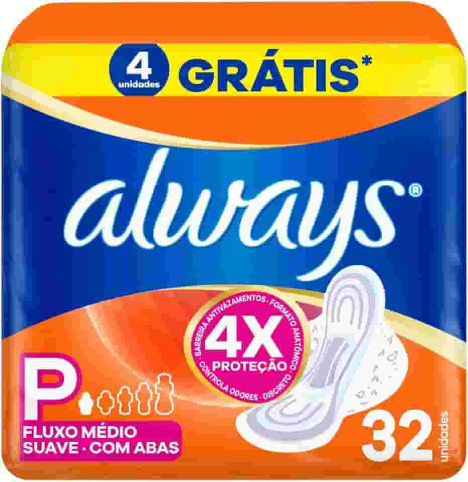 Absorvente Always Dia Ultra Suave com Abas Fluxo Médio, 4X Tecnologia de Proteção e Conforto*, 32 Unidades